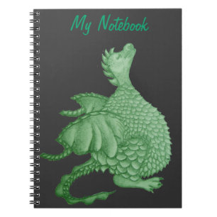 mythische fantasiekertje schattige groene draak notitieboek