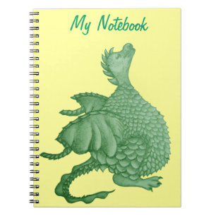 mythische fantasiekertje schattige groene draak notitieboek