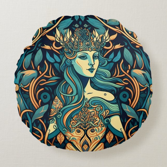 Mythische godin Hecate in botanische vorm Rond Kussen (Voorkant)
