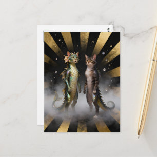 Mythische kat-draak wezens briefkaart