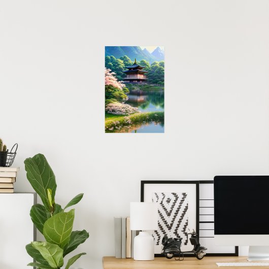 Mythische oase in het bos poster (Thuiskantoor)