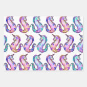 Mythische Roze Blauwgroen Unicorn Seahorse Waterve Inpakpapier Vel (Voorkant 2)
