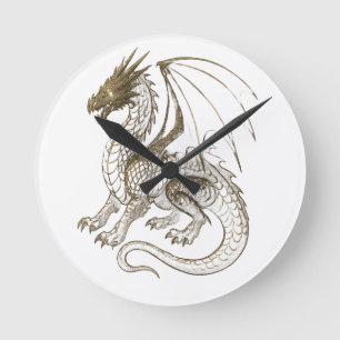 Mythische Silver Dragon Fantasy Graphic Ronde Klok