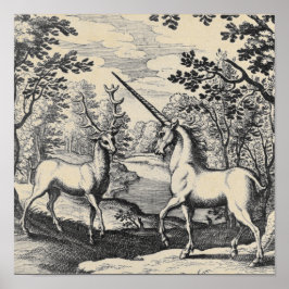 Mythische Unicorn in het bos Poster