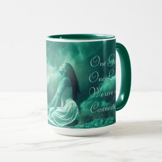 Mythische vrouw stuurt gebeden naar het universum mok (Voorkant rechts)