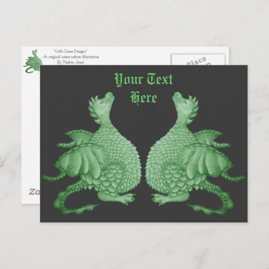 Mythische wezens schattige tweeling groene draken briefkaart (Voorkant / Achterkant)