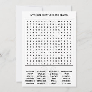 Mythische wezens Word Search Kaart