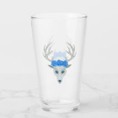 Mythische White Deer Head Antlers Blue Eyes Rozen Glas (Achterkant)