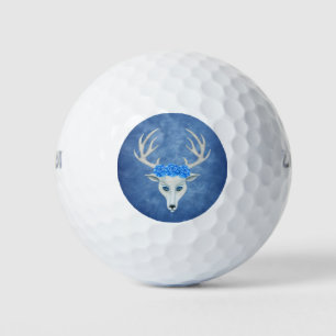 Mythische White Deer Head Antlers Blue Eyes Rozen Golfballen