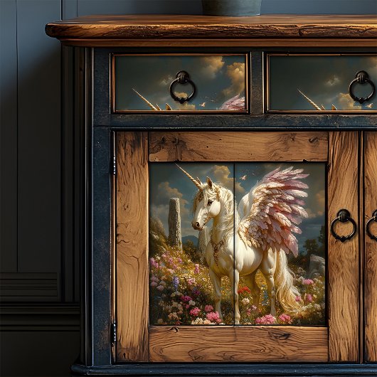 Mythische Witte Pegasus Paarse Vleugels Stenen Cir Tissuepapier