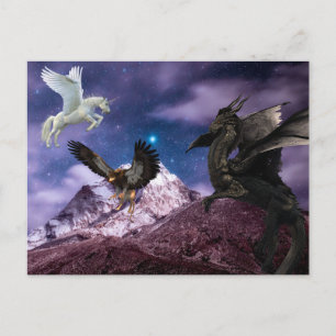 Mythology Dragon Griffin Unicorn Pegasus Briefkaart
