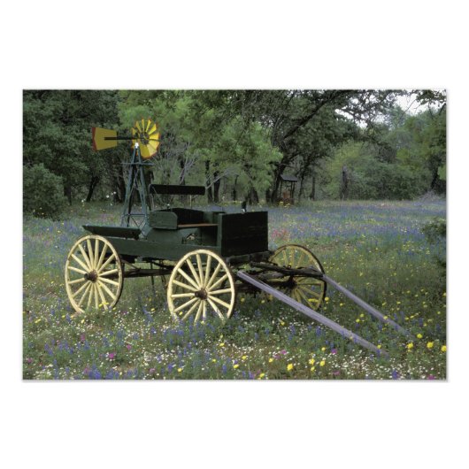 N.A., VS, Texas, Devine, Oude wagen en Foto Afdruk (Voorkant)