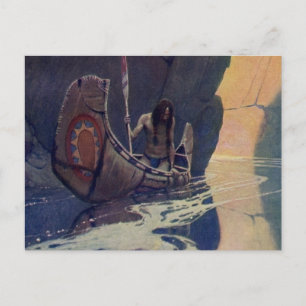 N. C. Wyeth illustratie van Indiaanse kano peddele Briefkaart