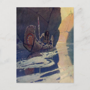 N. C. Wyeth illustratie van Indiaanse kano peddele Briefkaart