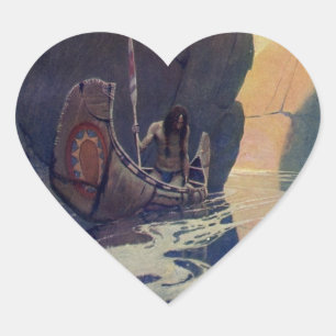 N. C. Wyeth illustratie van Indiaanse kano peddele Hart Sticker