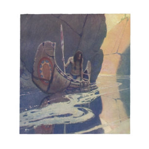 N. C. Wyeth illustratie van Indiaanse kano peddele Notitieblok