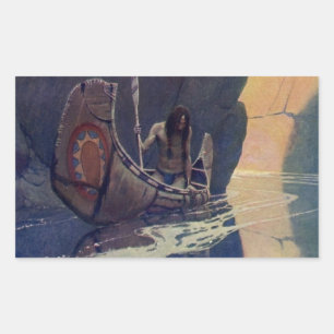 N. C. Wyeth illustratie van Indiaanse kano peddele Rechthoekige Sticker
