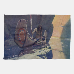 N. C. Wyeth illustratie van Indiaanse kano peddele Theedoek