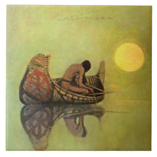 N C Wyeth Western schilderen "The Silent Fisherman Tegeltje