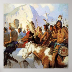N C Wyeth Western schilderen "The War Party" Poster