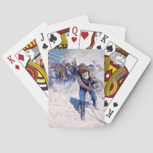 N C Wyeth Western schilderij "Roping Wild Horses" Pokerkaarten