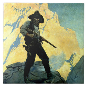 N C Wyeth westerse schildering 'Laatste stand' Tegeltje