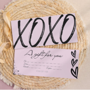 N° document de carte cadeau moderne XOXO noir et r