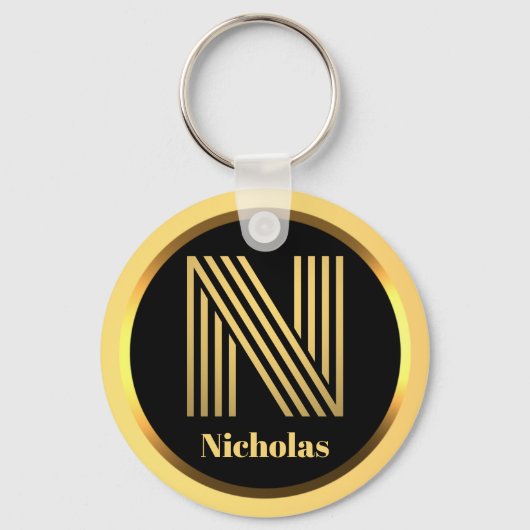N Gold Monogrammed Letter Personalized Sleutelhang Sleutelhanger (Voorkant)