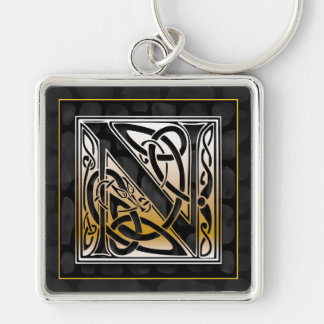 N Initiaal "Celtic Black Stone" Sleutelhanger