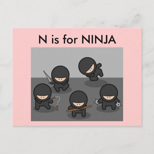 "N" is voor Ninja Alphabet Flashcard Briefkaart (Voorkant)