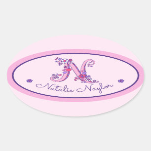N letter monogram aangepaste naam id roze stickers