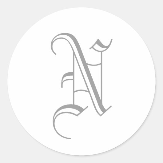 N Letter Monogram Sticker Grey Old English (Voorkant)