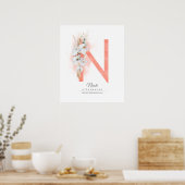 N Letter Monogram White Orchids and Pampas Grass Poster (Keuken)
