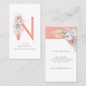 N Letter Monogram White Orchids and Pampas Grass Visitekaartje (Voorkant / Achterkant)