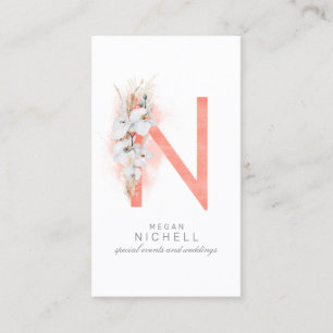 N Letter Monogram White Orchids and Pampas Grass Visitekaartje