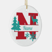 N Monogram Initiaal Kerstvakantie boom Ornament (Rechts)