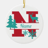 N Monogram Initiaal Kerstvakantie boom Ornament (Voorkant)
