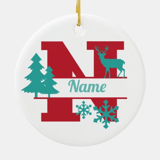 N Monogram Initiaal Kerstvakantie boom Ornament (Achterkant)