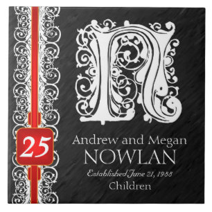 N Monogram "White Lace on Black" Jubileum Tegel Tegeltje