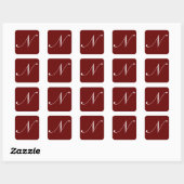 N Monogram Wit op Donkerrood Vierkante Sticker (Vel)