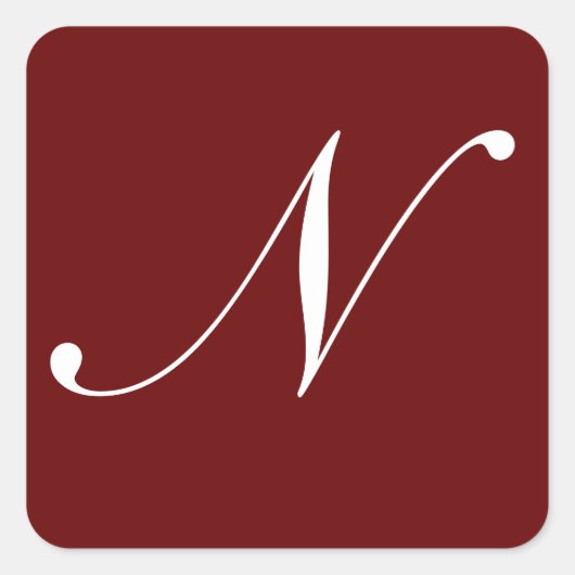 N Monogram Wit op Donkerrood Vierkante Sticker (Voorkant)