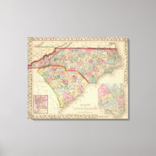 N & S Carolina Map door Mitchell Canvas Afdruk