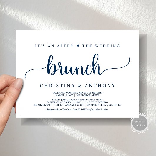 Na de bruiloft brunch, rustieke Elopement Invitat Kaart