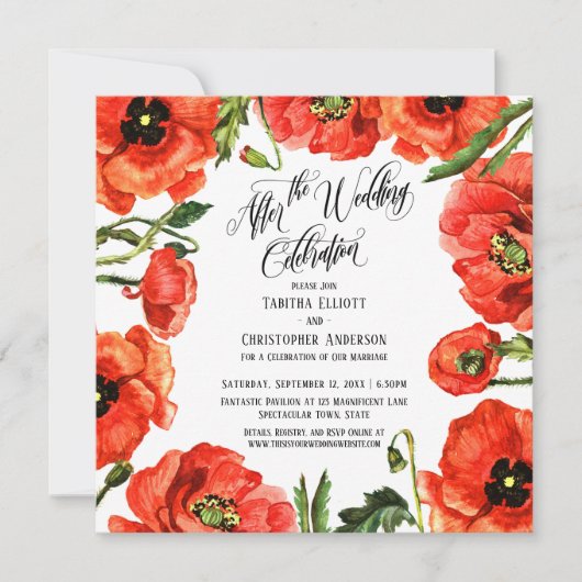 Na de Bruiloftsfeier Rode Klaprozen Krans Kaart (Voorkant)