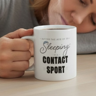 Na de leeftijd van 50 is slapen een contactsport koffiemok