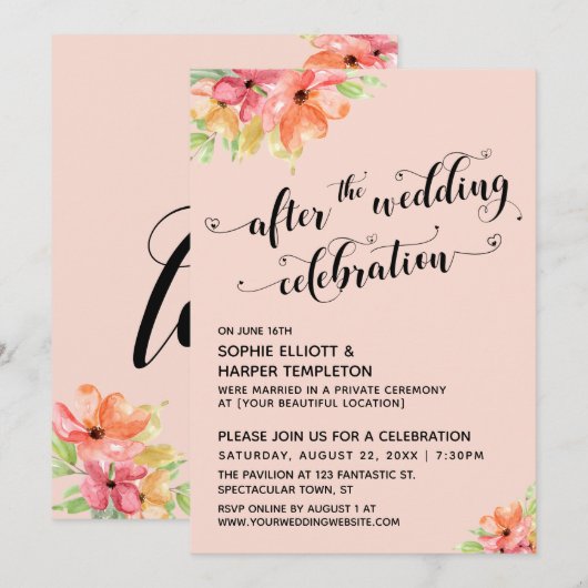 Na de viering van het Manuscript Blush Floral Kaart (Voorkant / Achterkant)