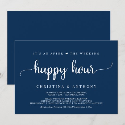 Na de Wedding Happy Hour, Rustic Elopement Uitnodi Kaart (Voorkant / Achterkant)