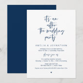 Na het huwelijk, Navy Blue, Elopement Party Kaart (Voorkant / Achterkant)
