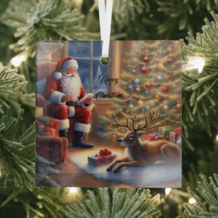 Na het werk - Sinterklaas en zijn rendieren Glas Ornament