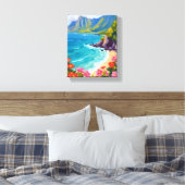 Na Pali Coast Kauai Hawaii Coastline Painting Canvas Afdruk (Insitu (Slaapkamer))